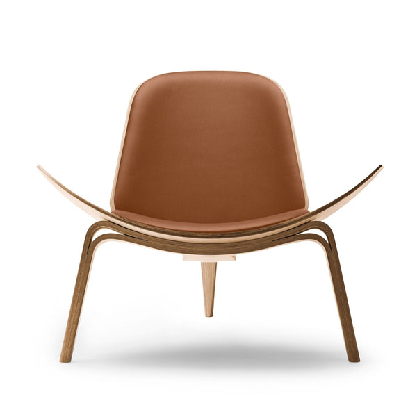 Retro wood and leather shell chair