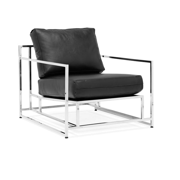 Parallel Leather Armchair - Black Leather & Polished Nickel