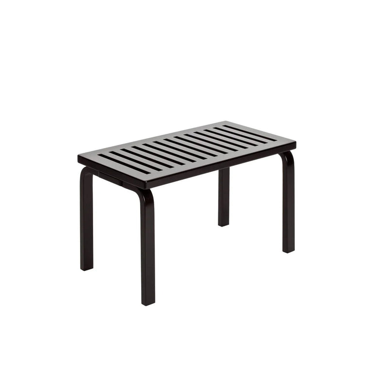 Light wooden slatted bench/table with natural finish and curved legs, product image on white background.