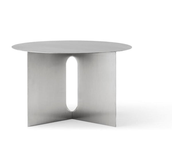 Androgyne Side Table - 25"√ò - Audo Copenhagen - Tables + Desks - Brushed Steel - Calacatta Viola - HORNE