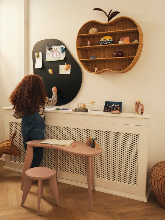 Apple Braided Shelf above a Ferm Living kids desk