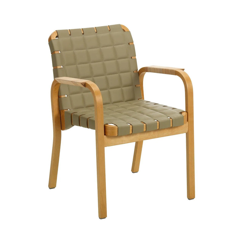 Armchair 45 - Leather - Artek Chairs - Walnut stained/olive quilted leather/flat wrap leather armrest - HORNE