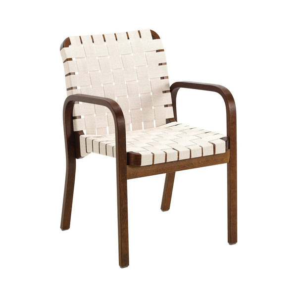 Armchair 45 - Linen Webbing - Artek Chairs - Walnut stained natural/white linen webbing bare armrests - HORNE