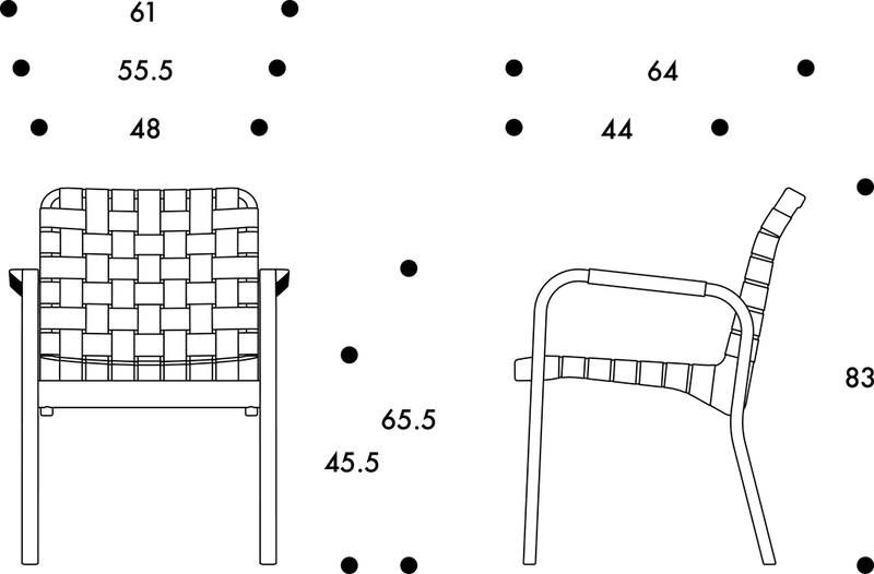 Armchair 45 - Linen Webbing - Artek Chairs - Honey stained natural/red linen webbing bare armrests - HORNE