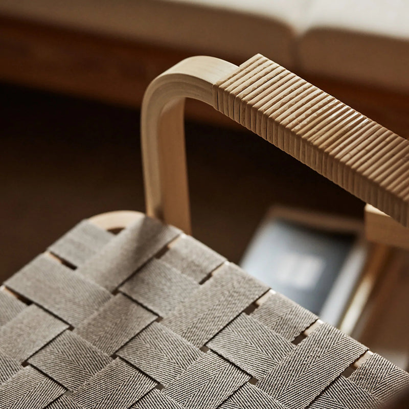 Armchair 45 - Linen Webbing - Artek Chairs - Honey stained natural/red linen webbing bare armrests - HORNE