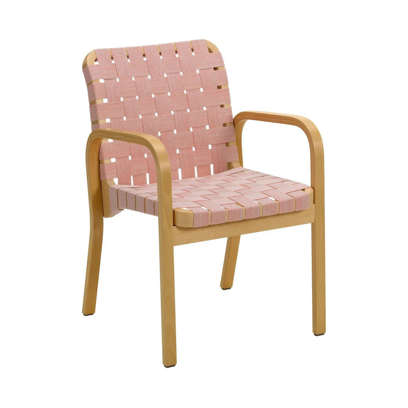 Armchair 45 - Linen Webbing - Artek Chairs - Honey stained natural/red linen webbing bare armrests - HORNE