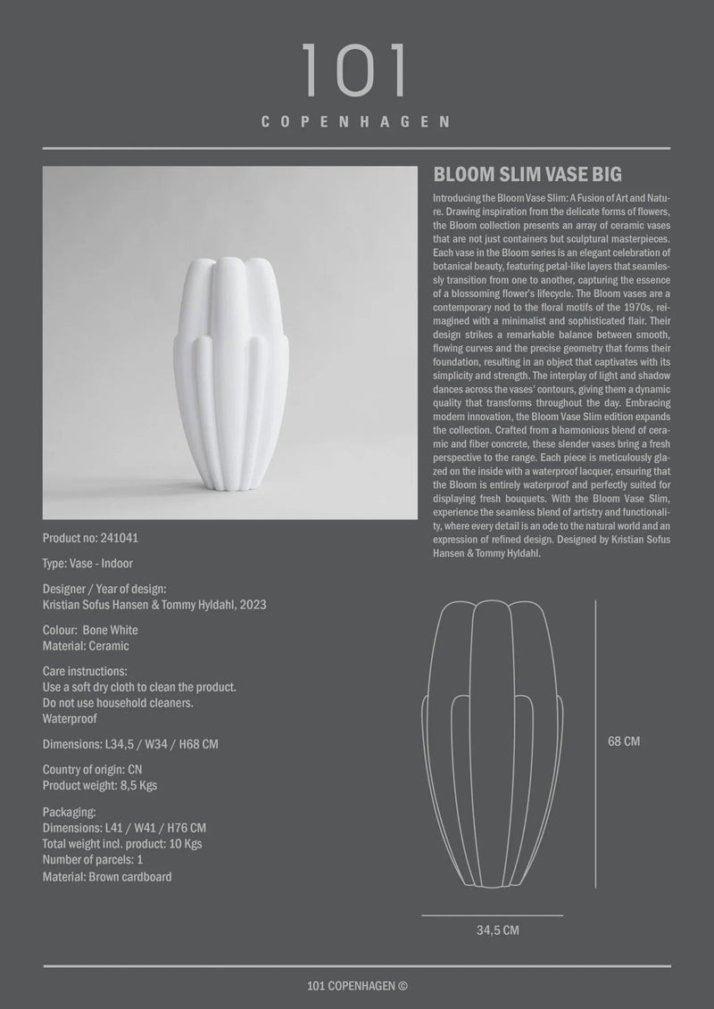 Bloom Vase Slim - 101 Copenhagen Vases - Bone White - Big - HORNE