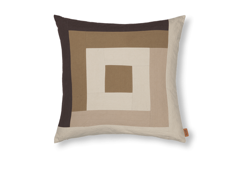 Border Patchwork Cushion - Ferm Living Bedding + Pillows - Carob Brown/Bright Blue - HORNE