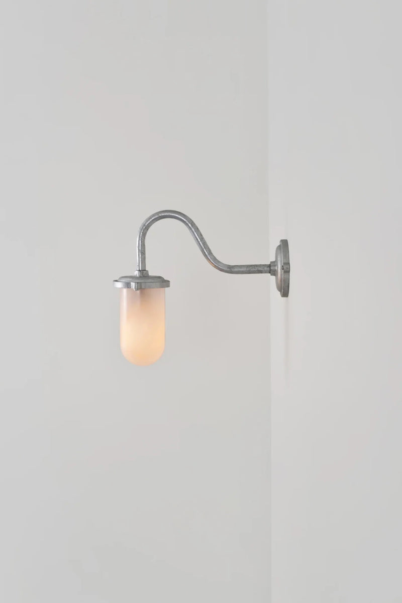 Bracket Light Swan Neck - 100W - Davey Lighting Outdoor Lights - Galvanised Silver - Frosted - HORNE