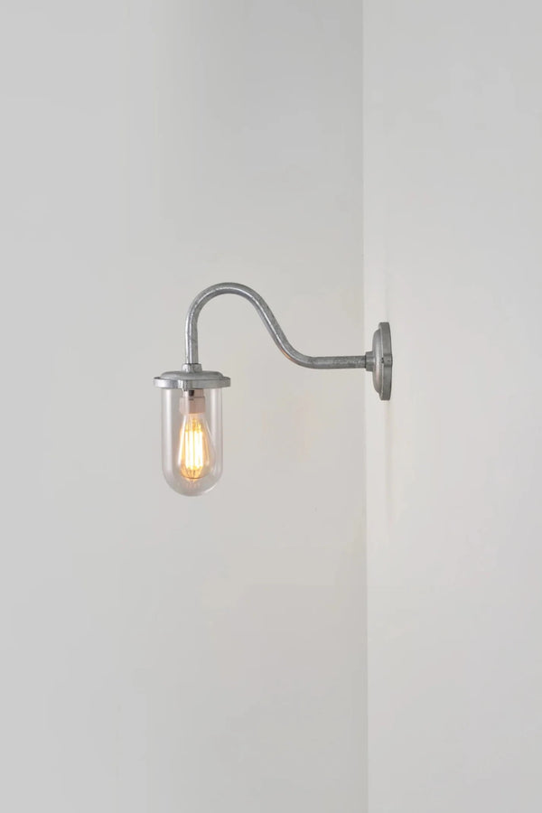 Bracket Light Swan Neck - 100W - Davey Lighting Outdoor Lights - Galvanised Silver - Frosted - HORNE