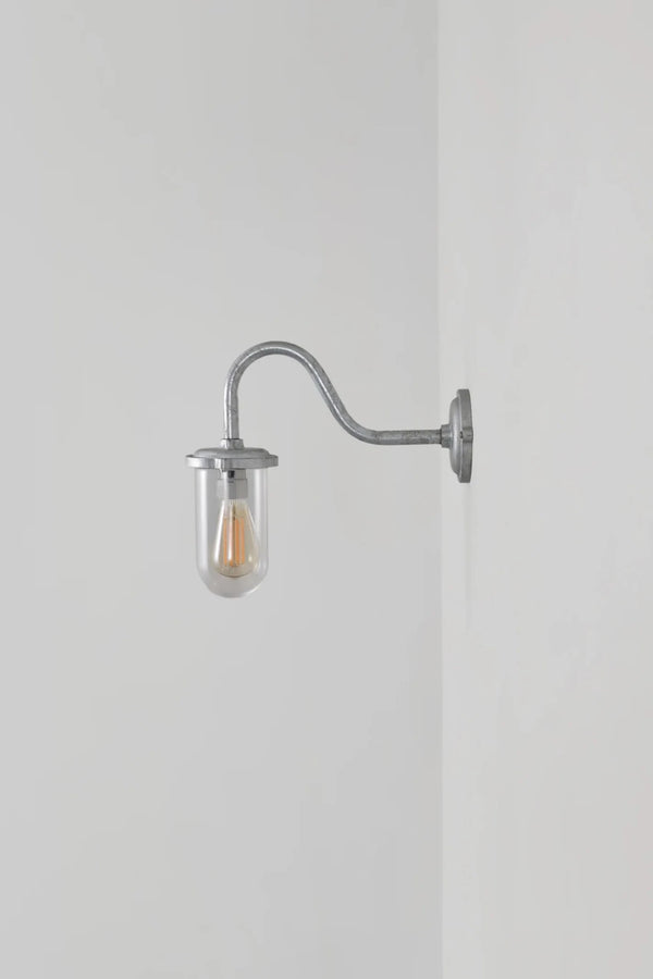 Bracket Light Swan Neck - 100W - Davey Lighting Outdoor Lights - Galvanised Silver - Frosted - HORNE