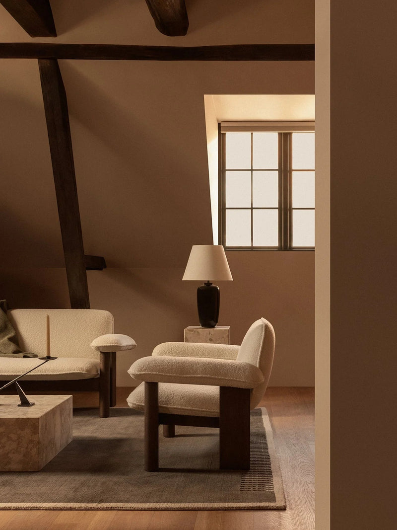 Brasilia Lounge Chair, Low Back - Textile - Audo Copenhagen - Chairs - Dark Stained Oak - Audo Boucl√© 02 - HORNE