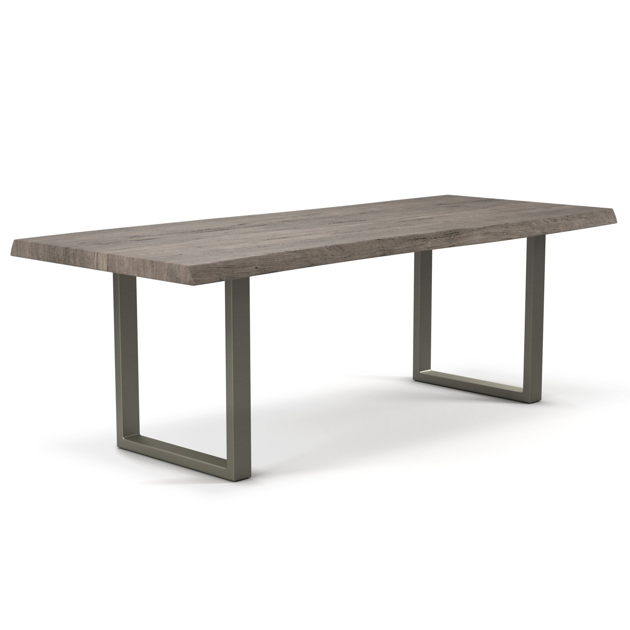 Wooden table with dark brown top and black legs