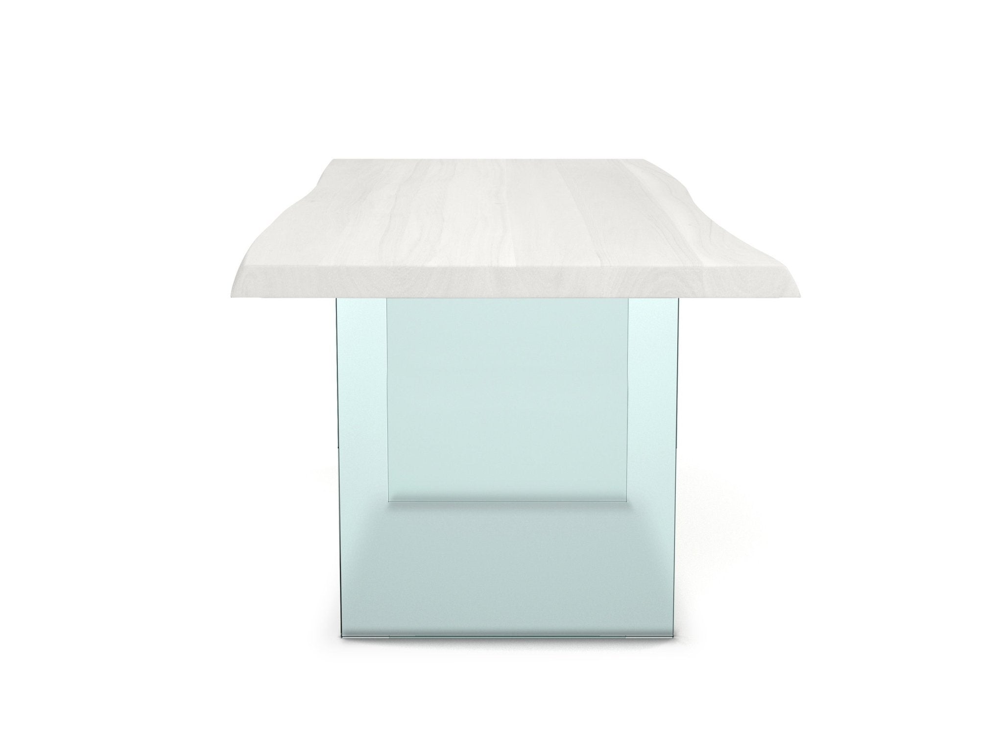 Minimalist table with white ash top and glass legs