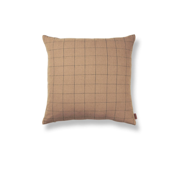 Brown Cotton Cushion - Ferm Living - Bedding + Pillows - Small - Grid - HORNE