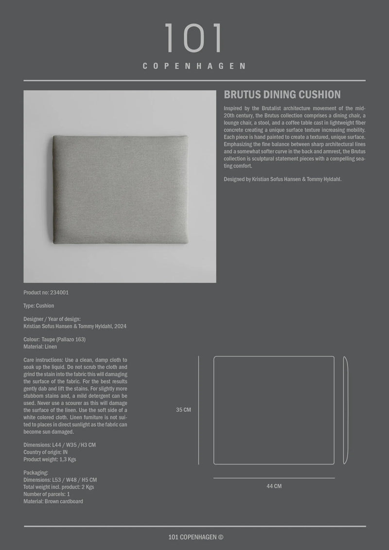 Brutus Dining Cushion - 101 Copenhagen Blankets + Throws + Pillows - Taupe (Pallazo 163) - HORNE