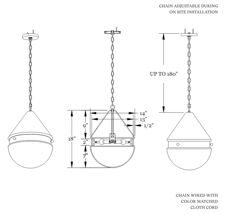 Cardinal Hemisphere Pendant Large - Workstead - Ceiling Lights - Matte Black Enamel - 24