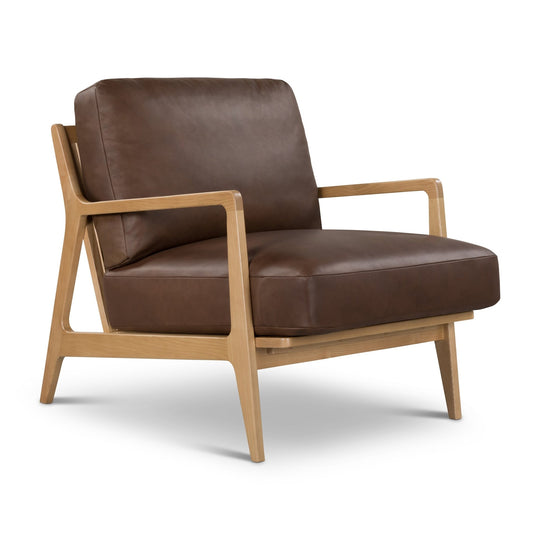 Carmelo Genuine Leather Accent Chair - Urbia Sofas - Brown Genuine Leather - Oak - HORNE