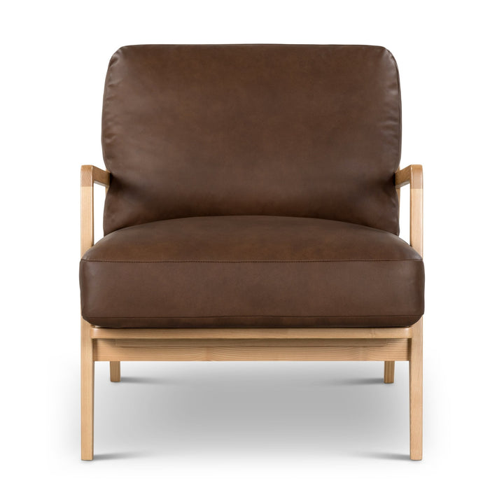 Carmelo Genuine Leather Accent Chair - Urbia Sofas - Black Genuine Leather - Walnut - HORNE