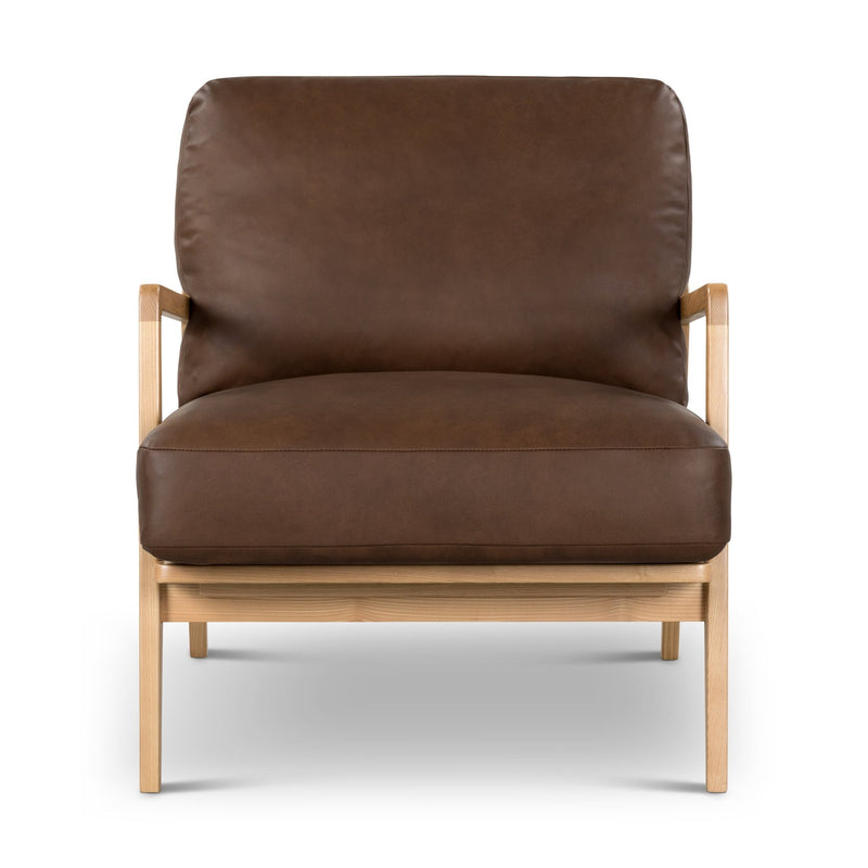 Carmelo Genuine Leather Accent Chair - Urbia Sofas - Brown Genuine Leather - Oak - HORNE