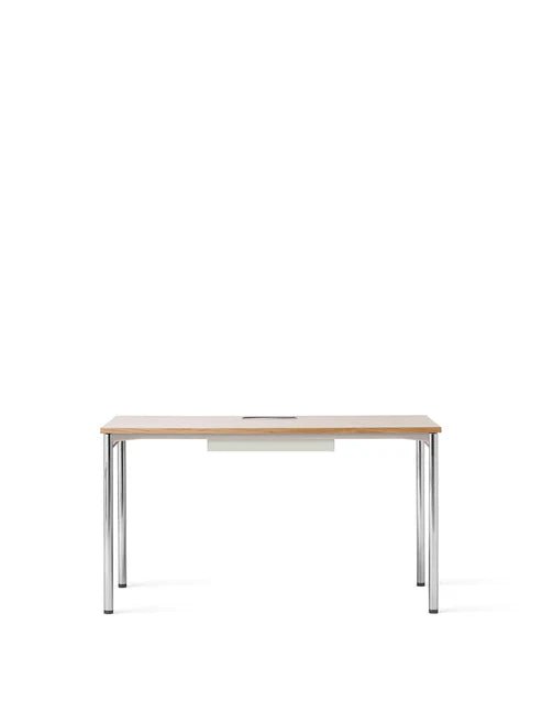 Co Table - Audo Copenhagen - Tables + Desks - 27.5" x 55" - Chrome - Laminate Creme - w/ Cable Management - HORNE