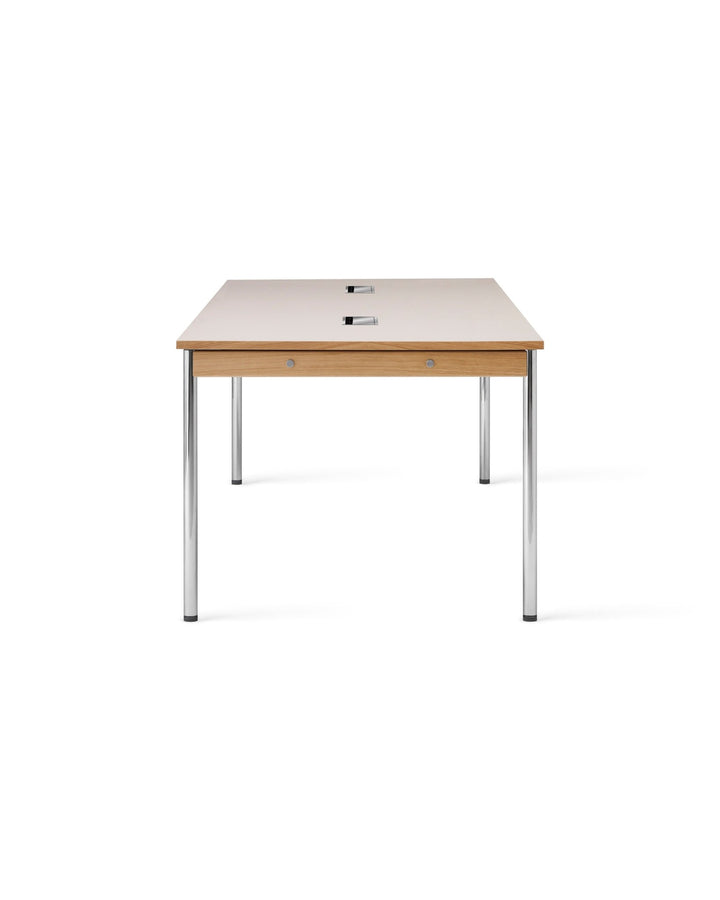Co Table - Audo Copenhagen - Tables + Desks - 39.3" x 94.4" - Chrome - Laminate Creme - w/ Cable Management - HORNE