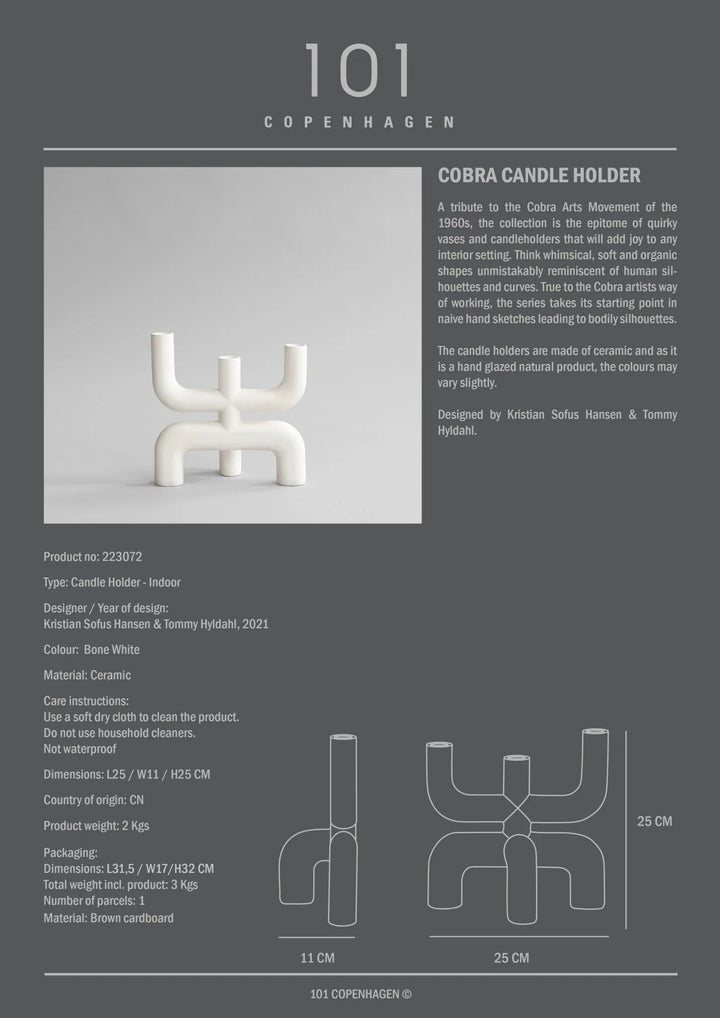 Cobra Candle Holder - 101 Copenhagen Candle Holders - Bone White - HORNE