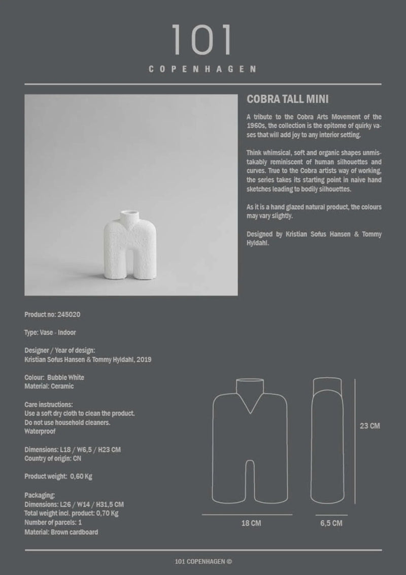 Cobra Vase Tall - 101 Copenhagen Vases - Mini - Bone White - HORNE