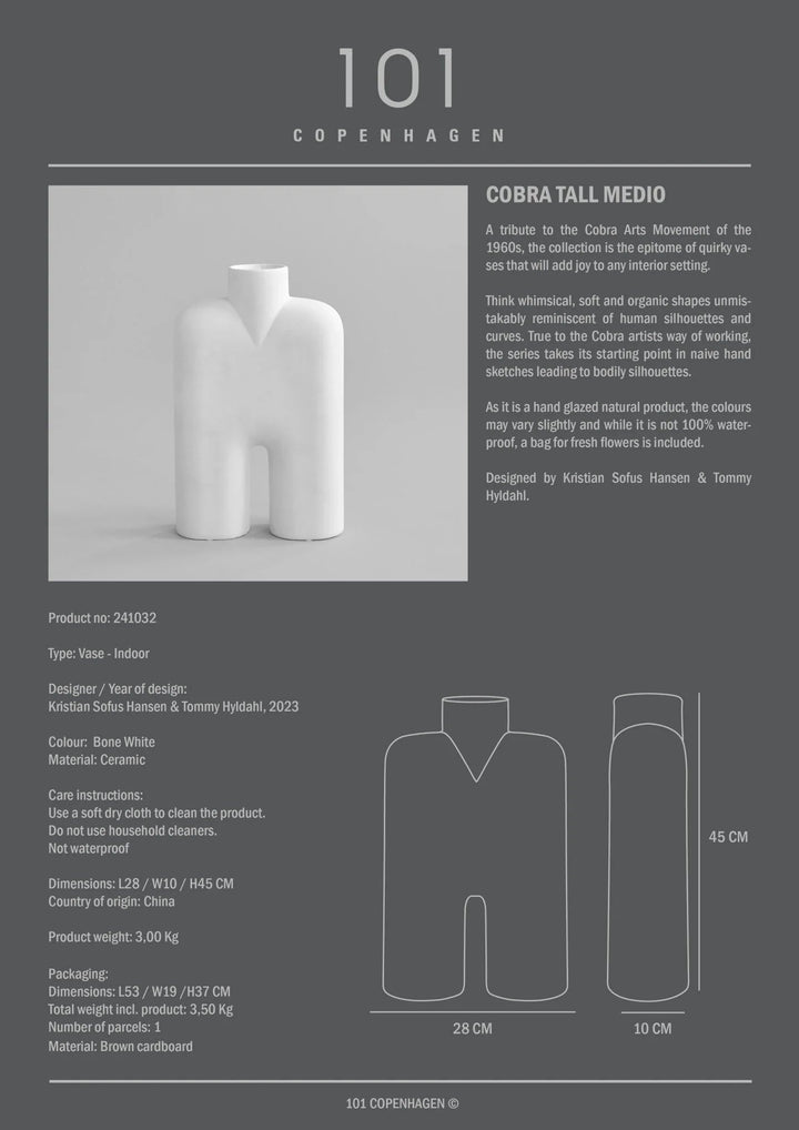Cobra Vase Tall - 101 Copenhagen Vases - Mini - Bone White - HORNE