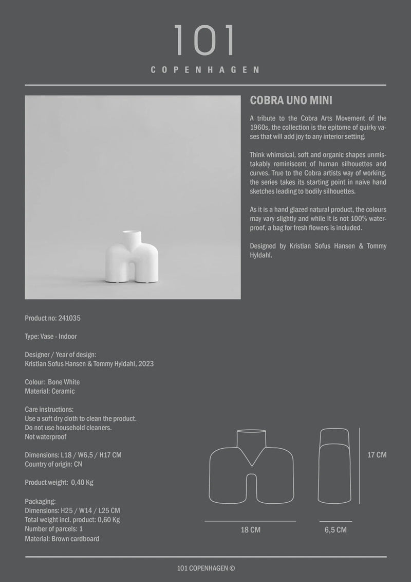 Cobra Vase Uno - 101 Copenhagen Vases - Mini - Bone White - HORNE