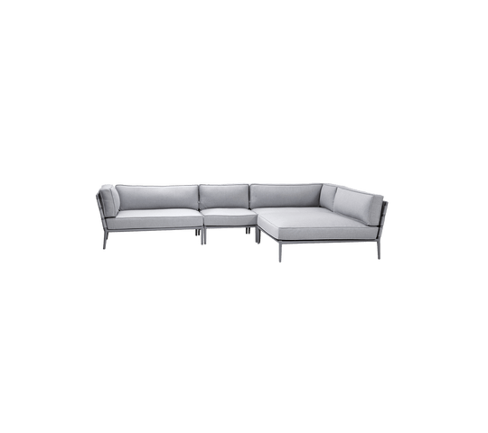 Stylish light grey sectional sofa with modern design, featuring plush cushions and sleek framing for comfortable seating.