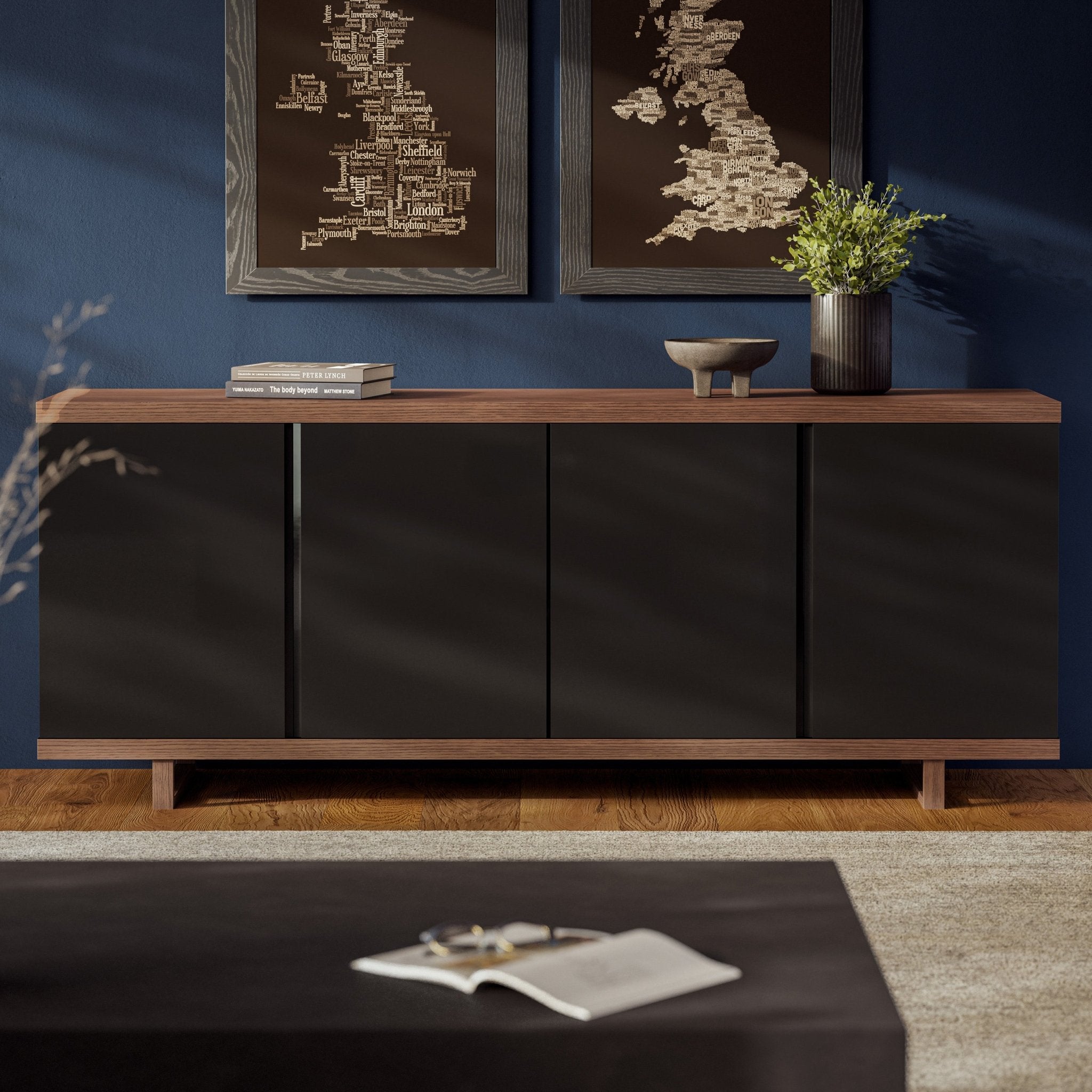 Close-up of wood grain edge on sideboard