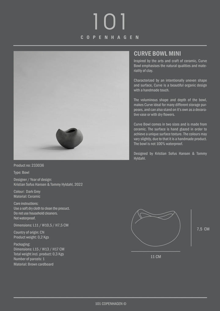 Curve Bowl - 101 Copenhagen Serveware - Mini - Dark Grey - HORNE