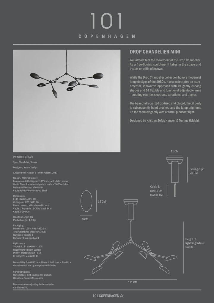 Drop Chandelier - 101 Copenhagen Lighting - Mini - Burned Black - HORNE