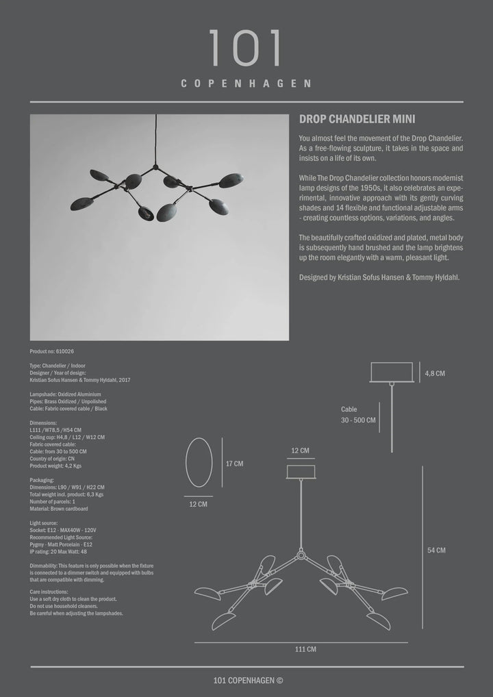 Drop Chandelier - 101 Copenhagen Lighting - Mini - Burned Black - HORNE