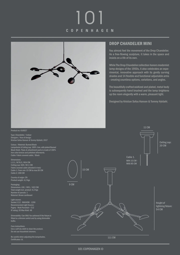Drop Chandelier - 101 Copenhagen Lighting - Mini - Burned Black - HORNE
