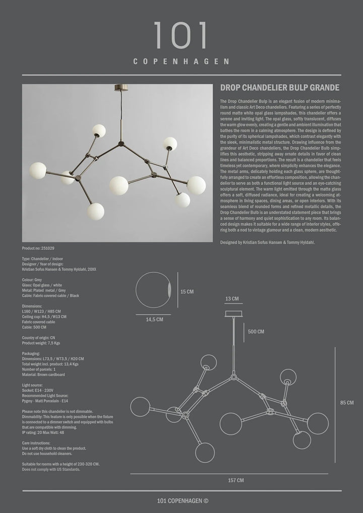 Drop Chandelier Bulp - 101 Copenhagen Lighting - Grande - Grey - HORNE