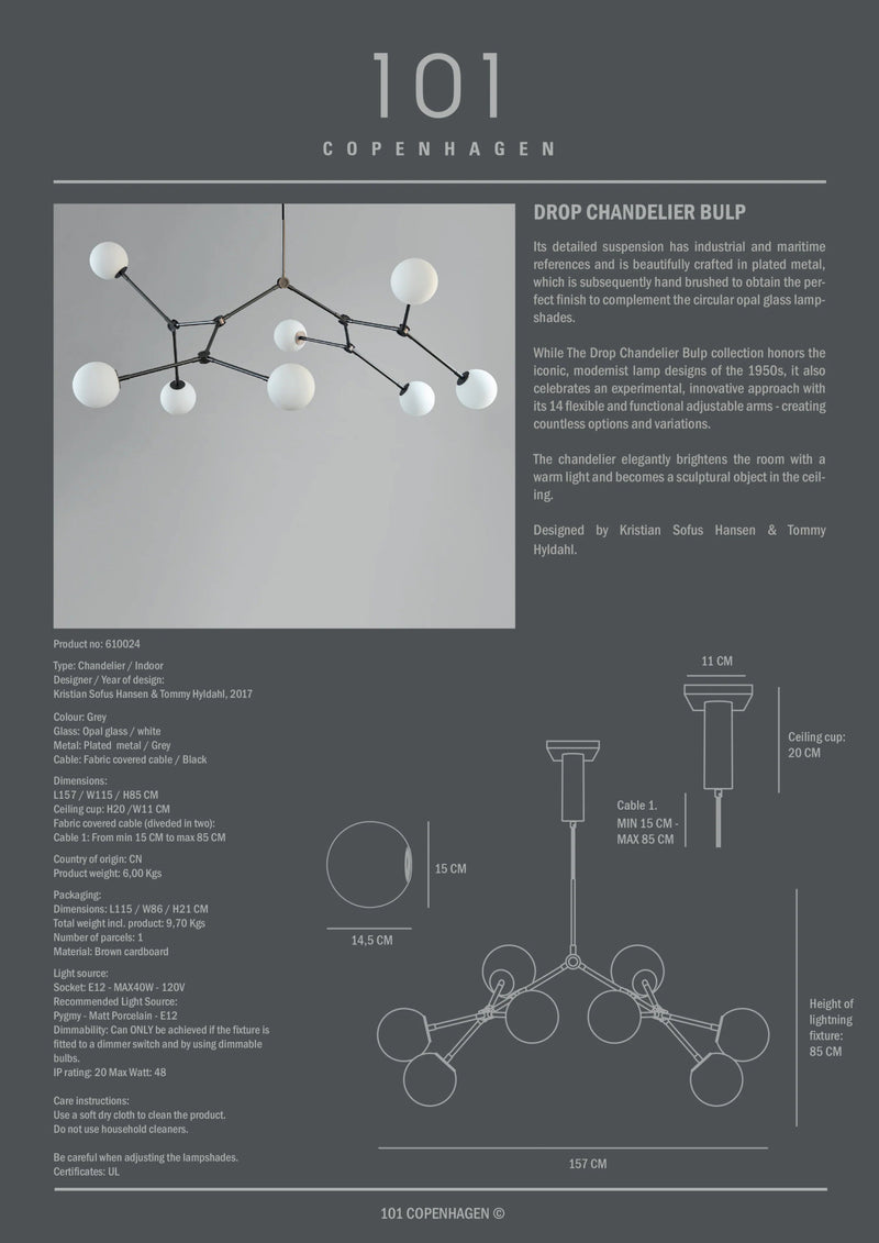 Drop Chandelier Bulp - 101 Copenhagen Lighting - Grande - Grey - HORNE