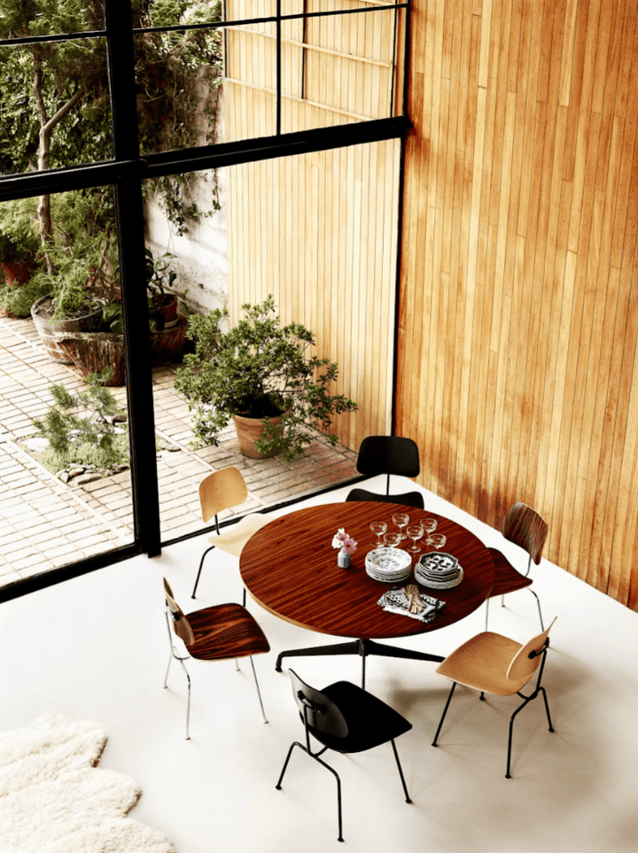Eames® Molded Plywood Dining Chair - Metal Base - Herman Miller® Chairs - Red Stain - Trivalent Chrome - HORNE