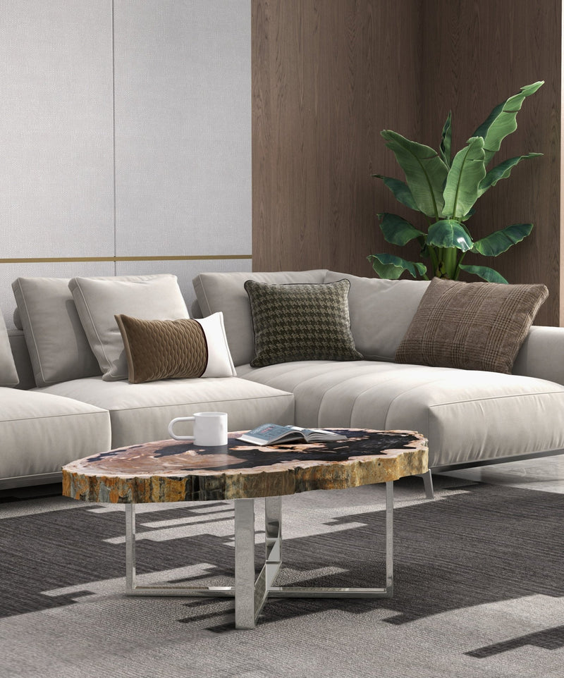 Eliza Coffee Table - Urbia Coffee Tables - Natural Dark - Polished Stainless Steel - HORNE