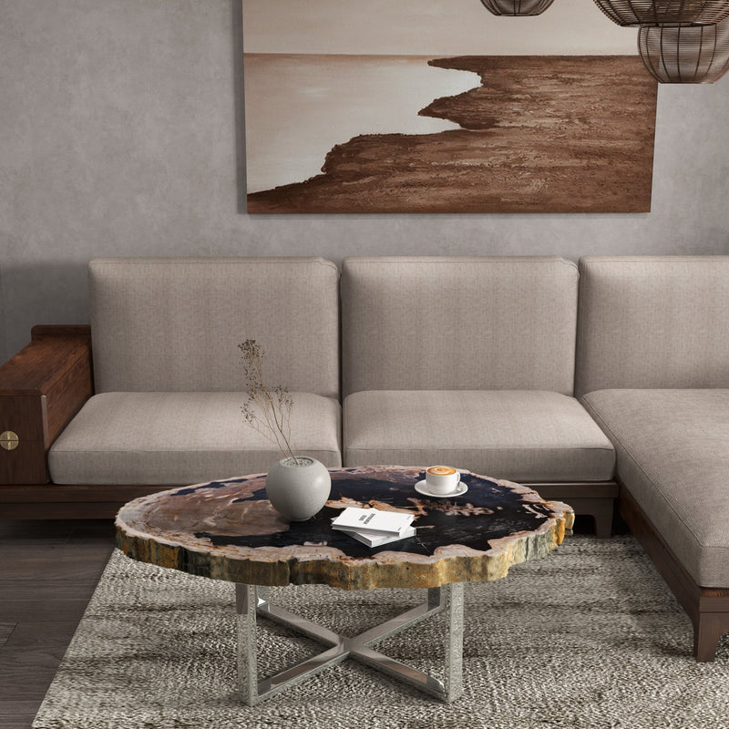 Eliza Coffee Table - Urbia Coffee Tables - Natural Dark - Polished Stainless Steel - HORNE