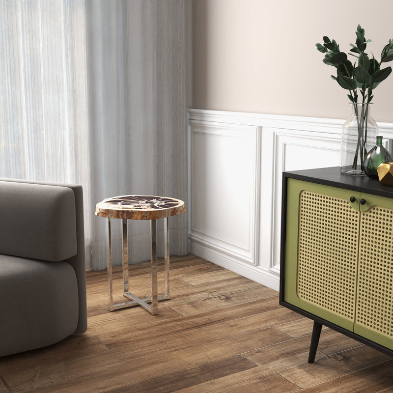 Eliza End Table - Urbia Tables - Natural Dark - Polished Stainless Steel - HORNE