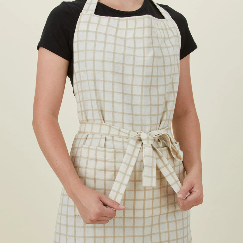 Essential Check Apron - Hawkins New York Kitchen Tools - Ivory/Flax - HORNE
