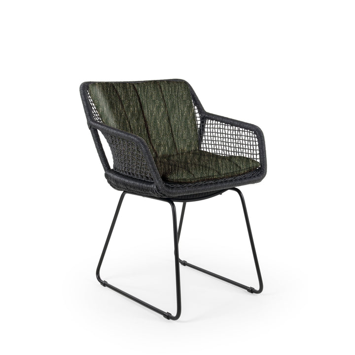 Esta Arm Chair - BETACO Chairs - w/Seat & Back Cushion / Black Aluminum / Black Wicker / Slow Fern - HORNE