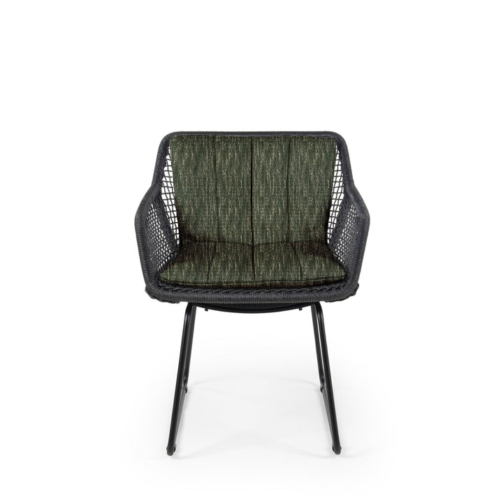 Esta Arm Chair - BETACO Chairs - w/Seat & Back Cushion / Black Aluminum / Black Wicker / Slow Fern - HORNE