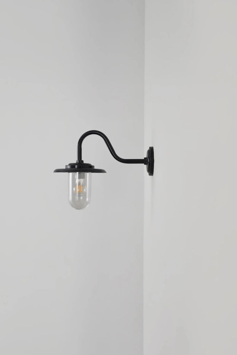 Exterior Swan Neck Wall Light - Davey Lighting - Outdoor Lights - Galvanized Steel, Clear Glass - HORNE