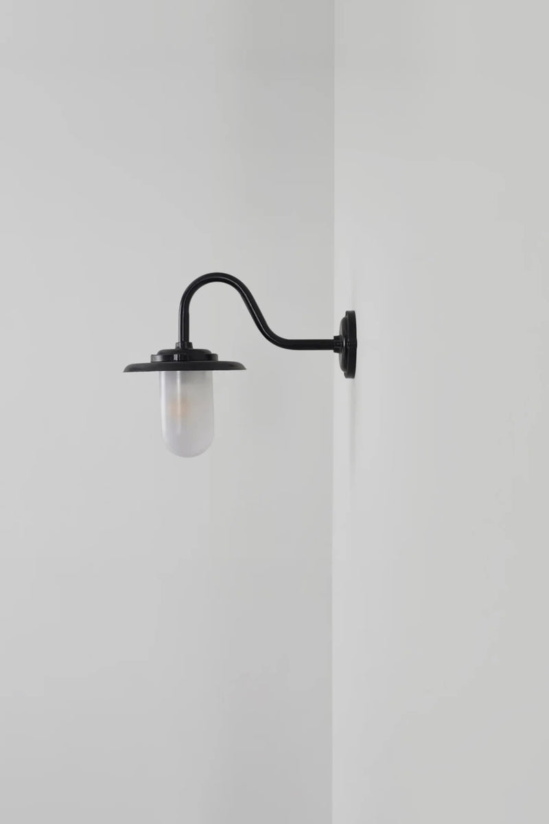 Exterior Swan Neck Wall Light - Davey Lighting - Outdoor Lights - Galvanized Steel, Clear Glass - HORNE