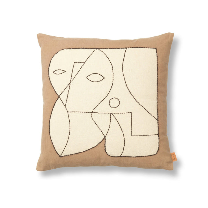 Figure Cushion - Ferm Living - Bedding + Pillows - Dark Taupe/ Off - White - HORNE