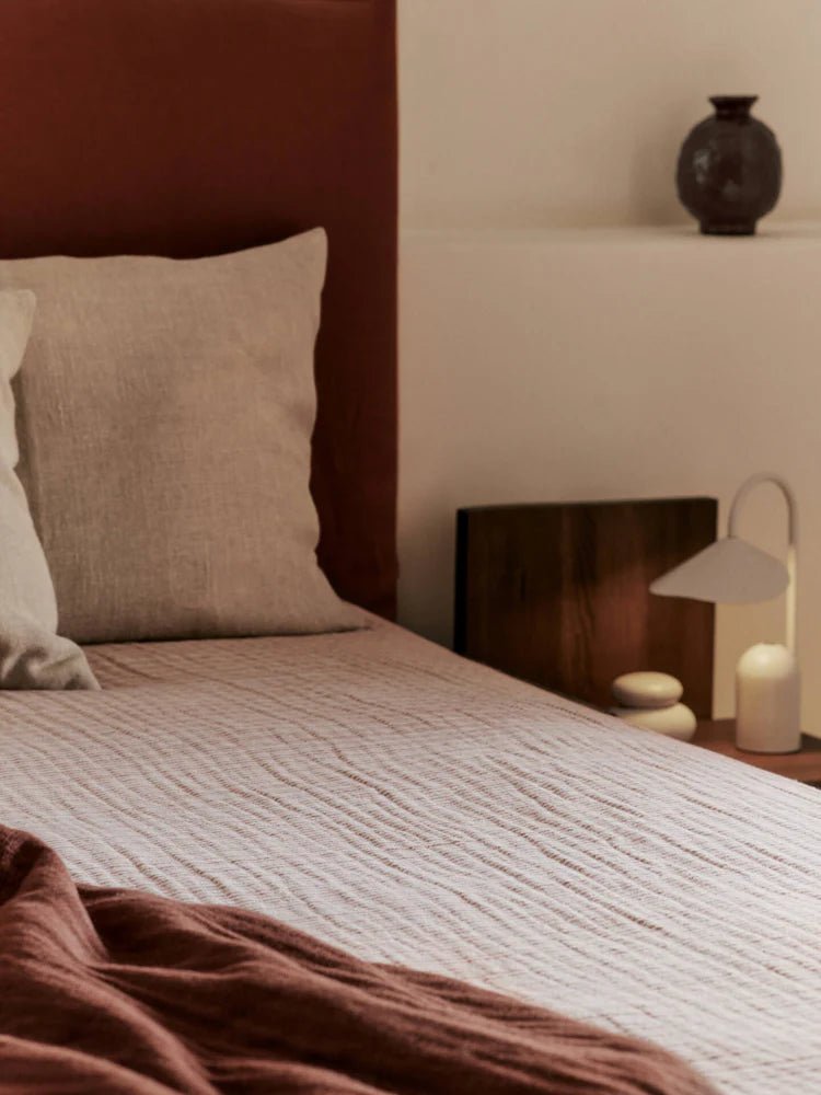 Fino Bedspread - Ferm Living Bedding + Pillows - Ink Blue/Sand - HORNE