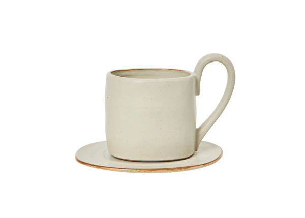 Flow Mug with Saucer - Ferm Living Coffee + Tea - Off - white Speckle - HORNE